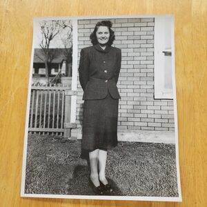 Vintage 8x10 B&W Photo Woman Portrait In Front Of House Shadow Of Photographer